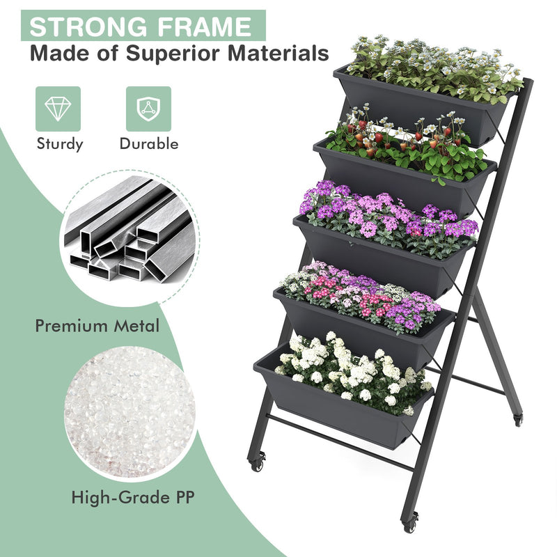 5-Tier Vertical Raised Garden Bed with Wheels and Container Boxes