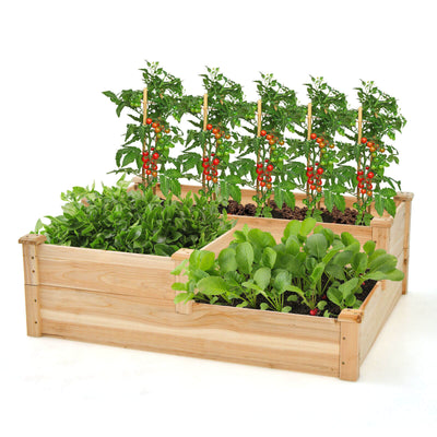 3-Tier Wooden Raised Garden Bed with Open-Ended Base-Natural