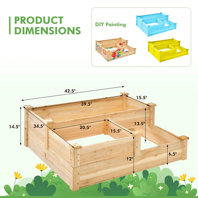 3-Tier Wooden Raised Garden Bed with Open-Ended Base-Natural