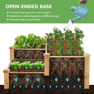 3-Tier Wooden Raised Garden Bed with Open-Ended Base-Natural