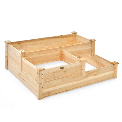 3-Tier Wooden Raised Garden Bed with Open-Ended Base-Natural