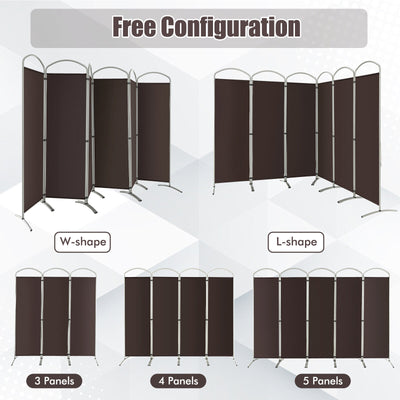 6 Feet 6-Panels Freestanding Folding Privacy Screen-Brown