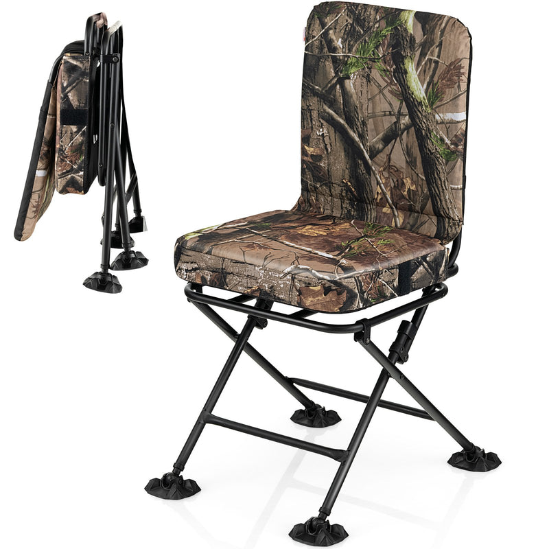 Swivel Folding Chair with Backrest and Padded Cushion-Camouflage