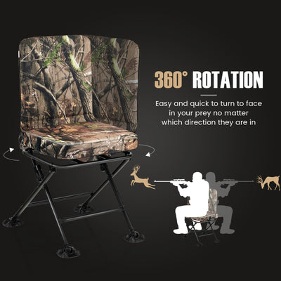 Swivel Folding Chair with Backrest and Padded Cushion-Camouflage