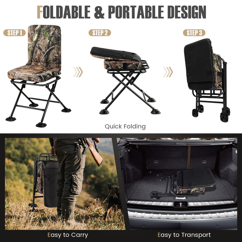 Swivel Folding Chair with Backrest and Padded Cushion-Camouflage