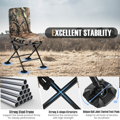 Swivel Folding Chair with Backrest and Padded Cushion-Camouflage