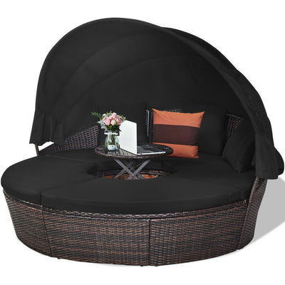 Outdoor Daybed with Retractable Canopy-Black