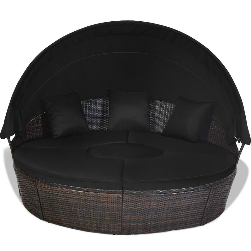 Outdoor Daybed with Retractable Canopy-Black