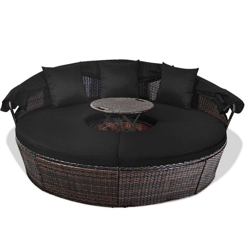 Outdoor Daybed with Retractable Canopy-Black