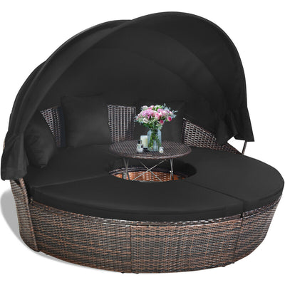 Outdoor Daybed with Retractable Canopy-Black