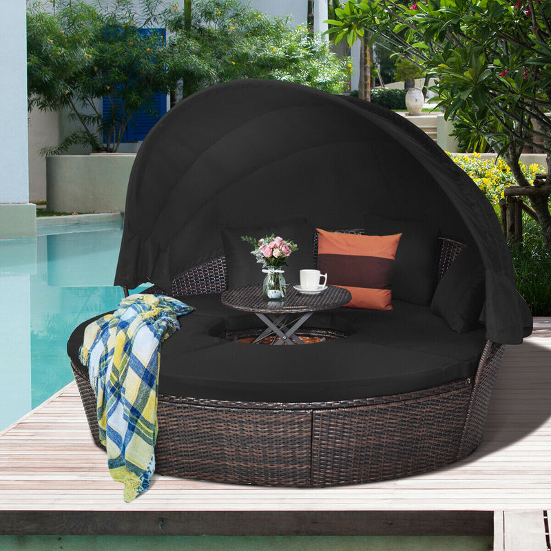 Outdoor Daybed with Retractable Canopy-Black