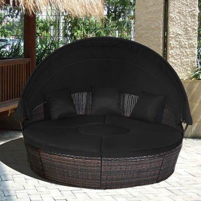 Outdoor Daybed with Retractable Canopy-Black