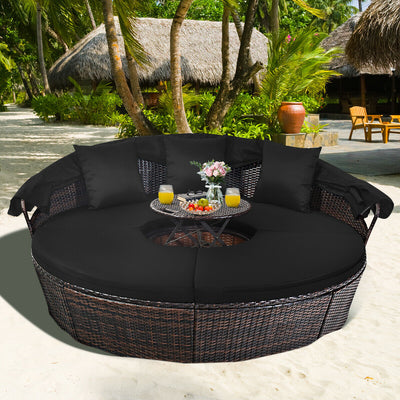 Outdoor Daybed with Retractable Canopy-Black