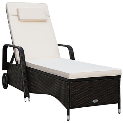 Outdoor Recliner Cushioned Chaise Lounge with Adjustable Backrest-White