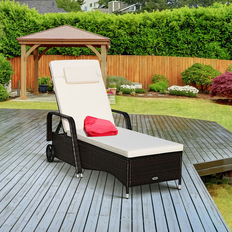 Outdoor Recliner Cushioned Chaise Lounge with Adjustable Backrest-White