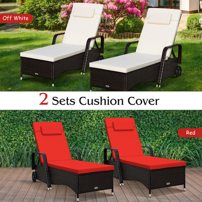 Outdoor Recliner Cushioned Chaise Lounge with Adjustable Backrest-Red & White