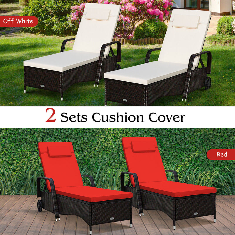 Outdoor Recliner Cushioned Chaise Lounge with Adjustable Backrest-Red & White