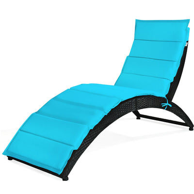 Folding Patio Rattan Portable Lounge Chair Chaise with Cushion-Turquoise