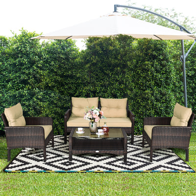 4 Pieces Patio Rattan Free Combination Sofa Set with Cushion and Coffee Table