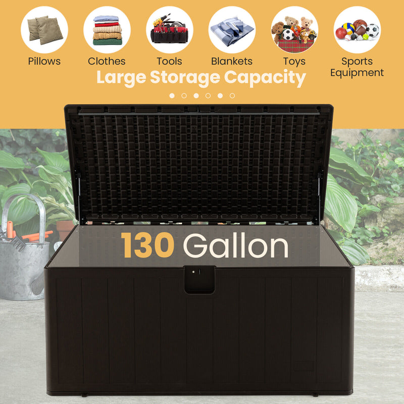 130 Gallon Patio All Weather Storage Container with Lockable Lid-Brown