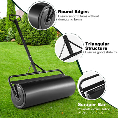 Metal Lawn Roller with Detachable Gripping Handle-Black