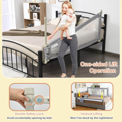 76.8 Inch Baby Bed Rail with Double Safety Child Lock-Gray