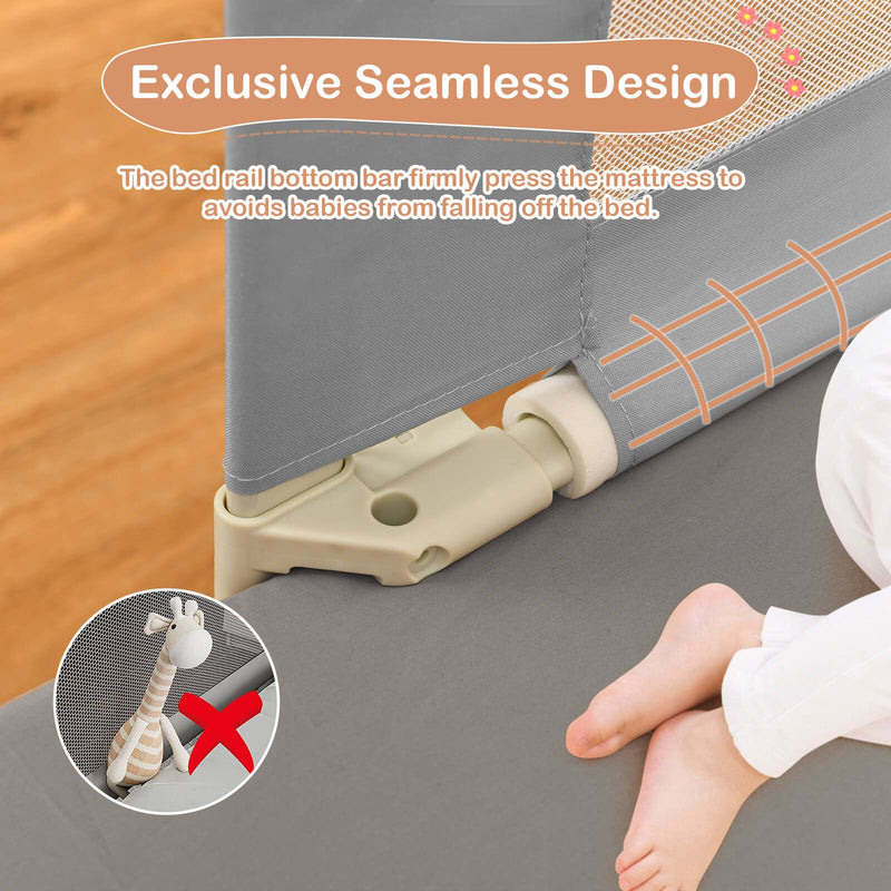 76.8 Inch Baby Bed Rail with Double Safety Child Lock-Gray