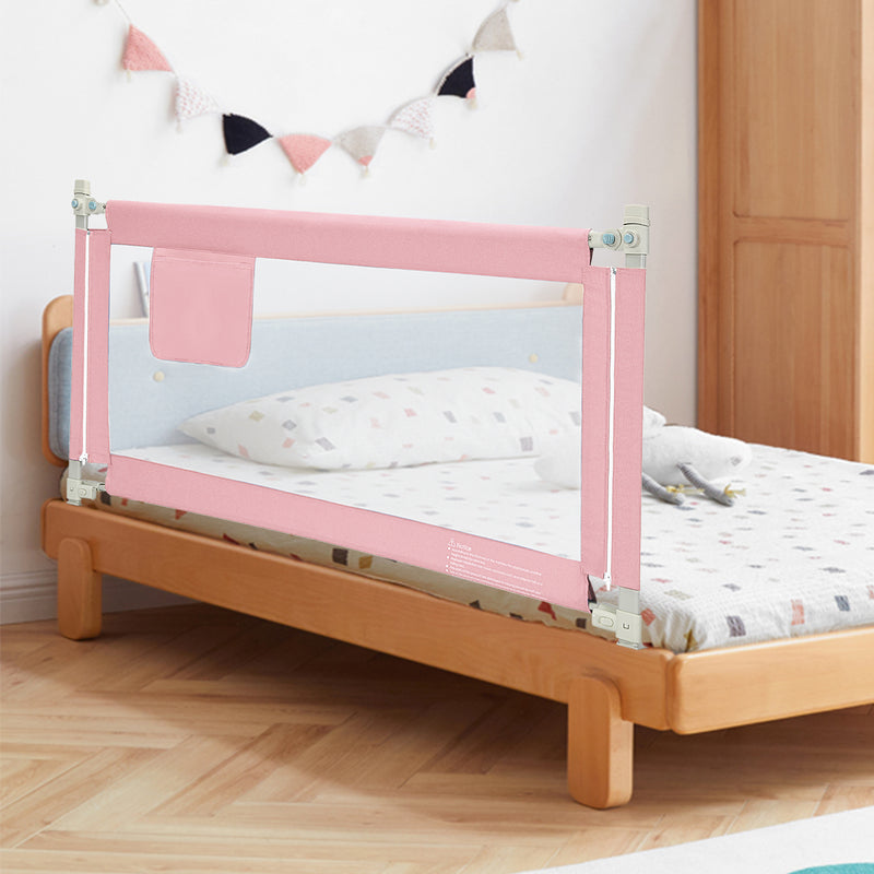 57 Inch Toddlers Vertical Lifting Baby Bed Rail Guard with Lock-Pink