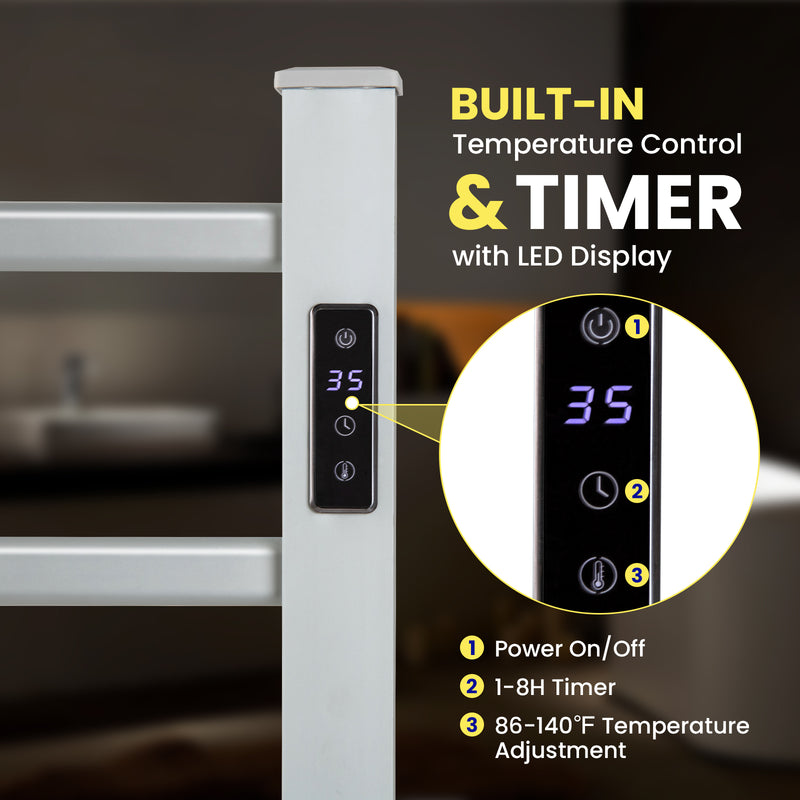 Freestanding and Wall-mounted 6 Bars Towel Warmer with Timer and LED Display