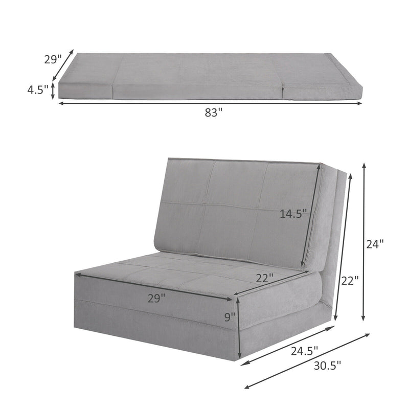 Convertible Lounger Folding Sofa Sleeper Bed-Gray