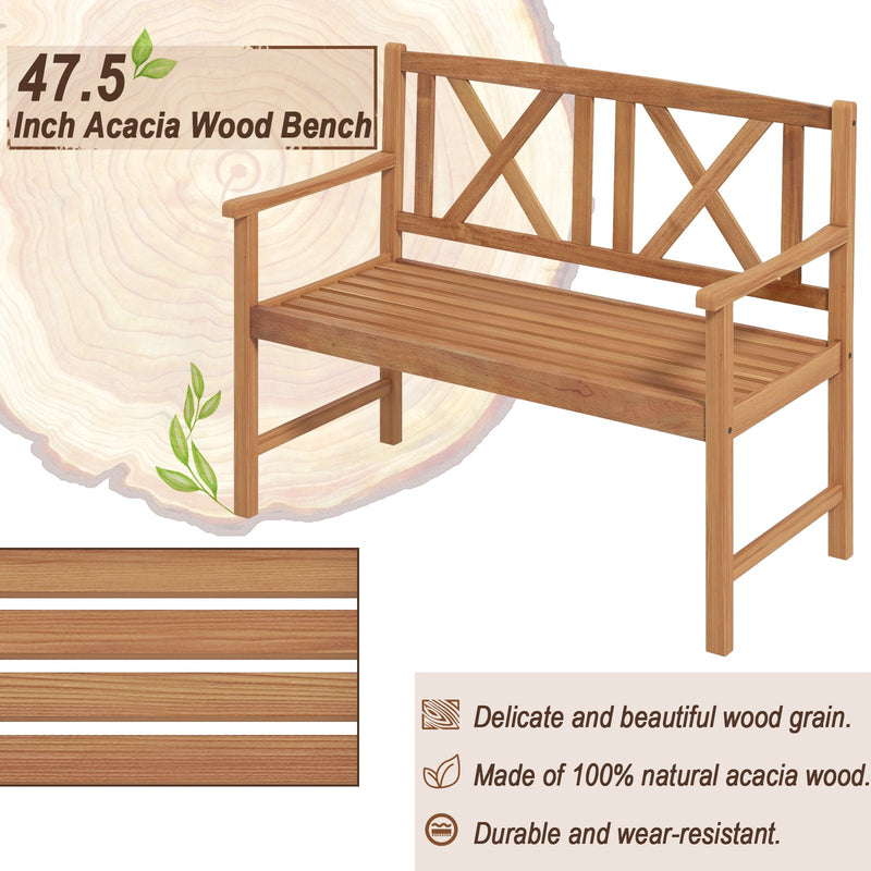 2-Person Wood Outdoor Bench with Cozy Armrest and Backrest