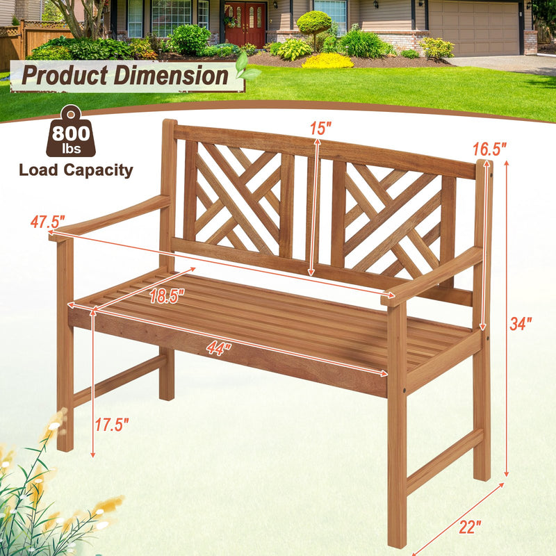 Wood Outdoor Bench with Cozy Armrest and Backrest