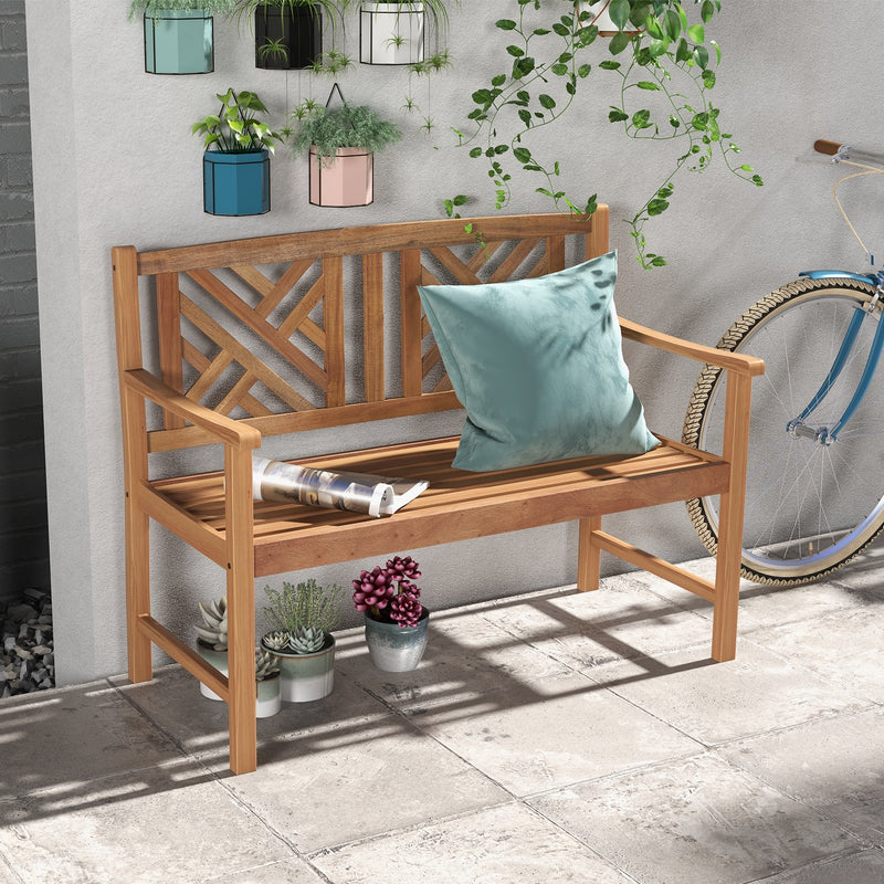 Wood Outdoor Bench with Cozy Armrest and Backrest