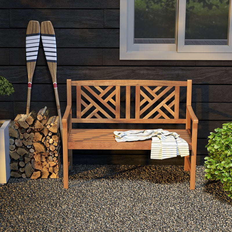 Wood Outdoor Bench with Cozy Armrest and Backrest