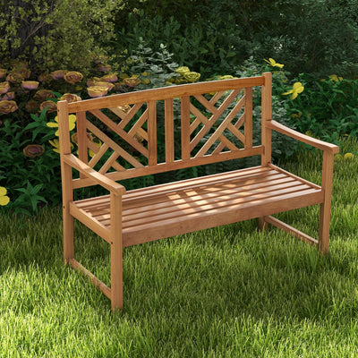 Wood Outdoor Bench with Cozy Armrest and Backrest