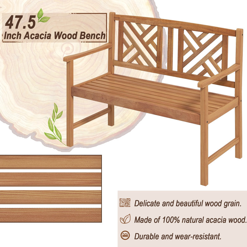 Wood Outdoor Bench with Cozy Armrest and Backrest