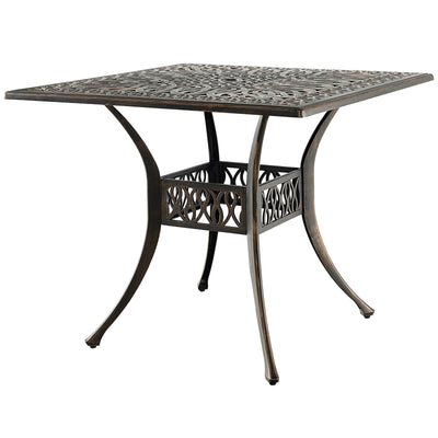 35.4 Inch Aluminum Patio Square Dining Table with Umbrella Hole-Bronze