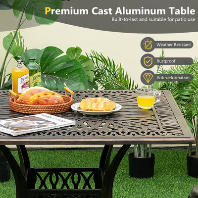 35.4 Inch Aluminum Patio Square Dining Table with Umbrella Hole-Bronze