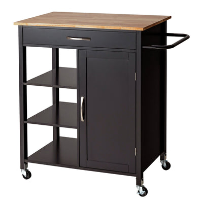 Mobile Kitchen Island Cart with Rubber Wood Top-Brown