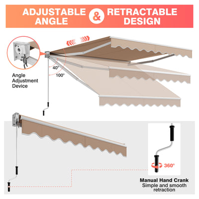 10 x 8.2 Feet Retractable Awning with Easy Opening Manual Crank Handle-Beige