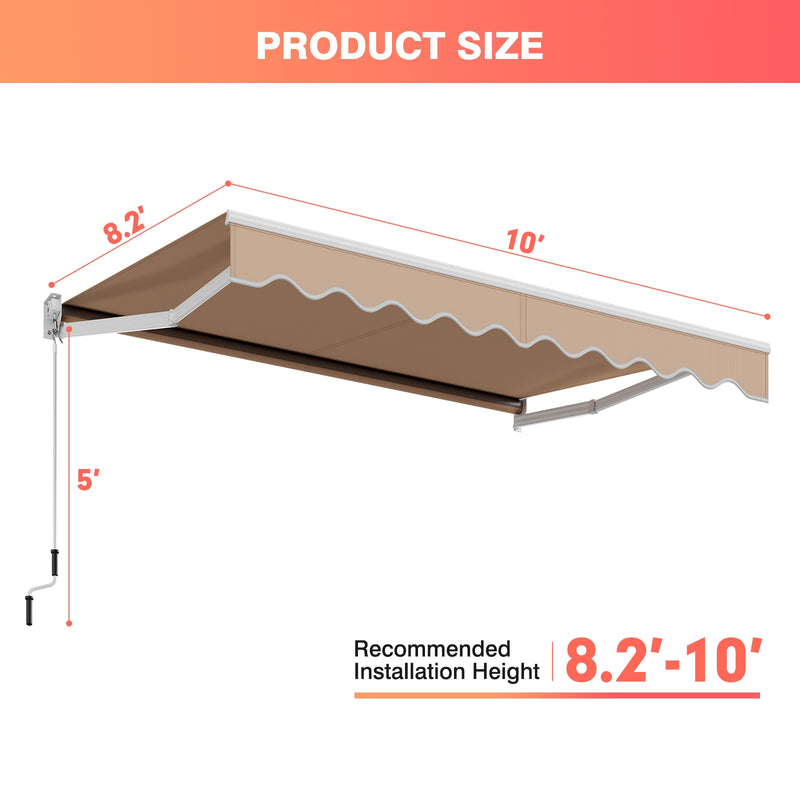 10 x 8.2 Feet Retractable Awning with Easy Opening Manual Crank Handle-Beige