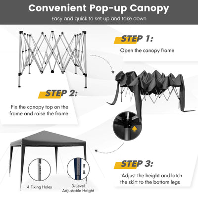 10 x 10 Feet Outdoor Pop-up Patio Canopy for  Beach and Camp-Gray