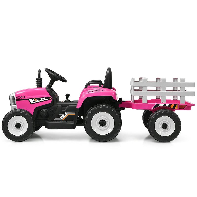 12V Ride on Tractor with 3-Gear-Shift Ground Loader for Kids 3+ Years Old-Pink