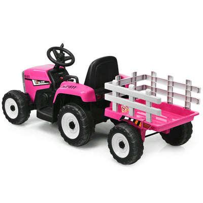 12V Ride on Tractor with 3-Gear-Shift Ground Loader for Kids 3+ Years Old-Pink