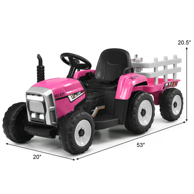 12V Ride on Tractor with 3-Gear-Shift Ground Loader for Kids 3+ Years Old-Pink