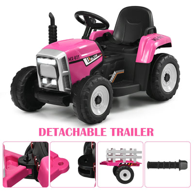 12V Ride on Tractor with 3-Gear-Shift Ground Loader for Kids 3+ Years Old-Pink