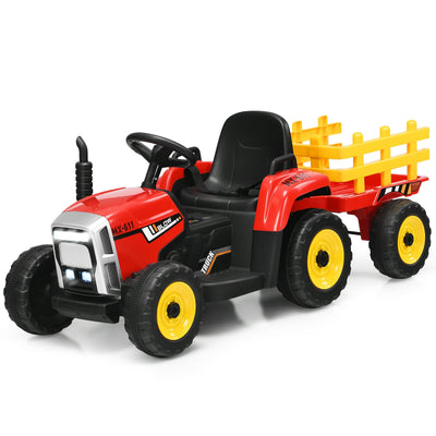 12V Ride on Tractor with 3-Gear-Shift Ground Loader for Kids 3+ Years Old-Red