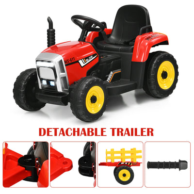 12V Ride on Tractor with 3-Gear-Shift Ground Loader for Kids 3+ Years Old-Red