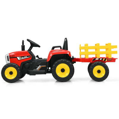 12V Ride on Tractor with 3-Gear-Shift Ground Loader for Kids 3+ Years Old-Red