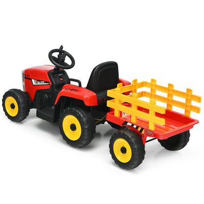 12V Ride on Tractor with 3-Gear-Shift Ground Loader for Kids 3+ Years Old-Red